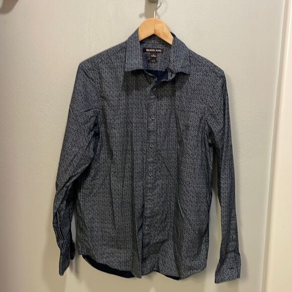 Michael Kors Mens navy blue and white polka dot relaxed fit button down shirt - Picture 1 of 10